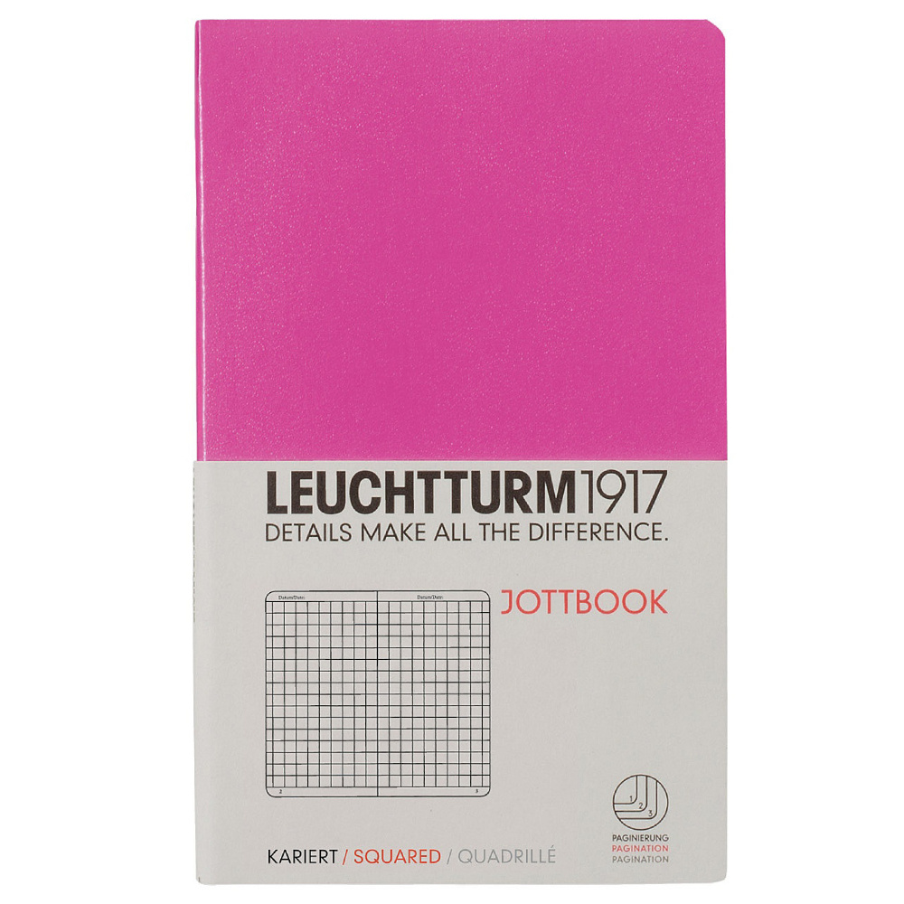 LEUCHTTURM Jottbook Not Defteri, Cep Boy (A6) Esnek Kapak, Kareli, Pembe