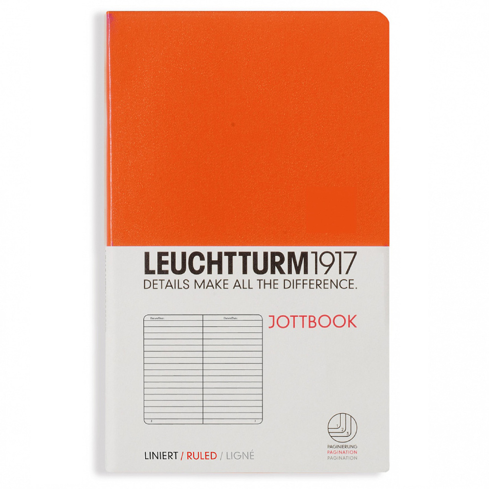 LEUCHTTURM Jottbook Not Defteri, Cep Boy (A6) Esnek Kapak, Çizgili, Turuncu