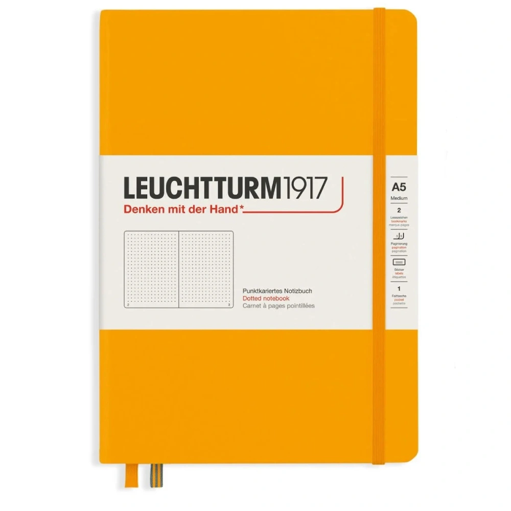 LEUCHTTURM 1917 Not Defteri Orta Boy (A5), Sert Kapak, 251 Sayfa, Noktalı, Gündoğumu Sarı