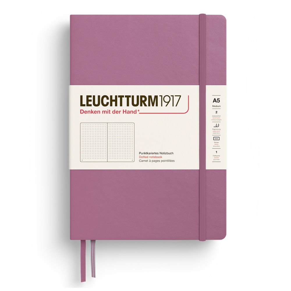 LEUCHTTURM 1917 Not Defteri Orta Boy (A5), Sert Kapak, 251 Sayfa, Noktalı, Tozlu Gül