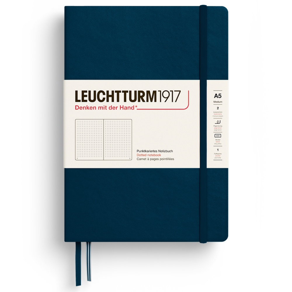 LEUCHTTURM 1917 Not Defteri Orta Boy (A5), Sert Kapak, 251 Sayfa, Noktalı, Derin Deniz