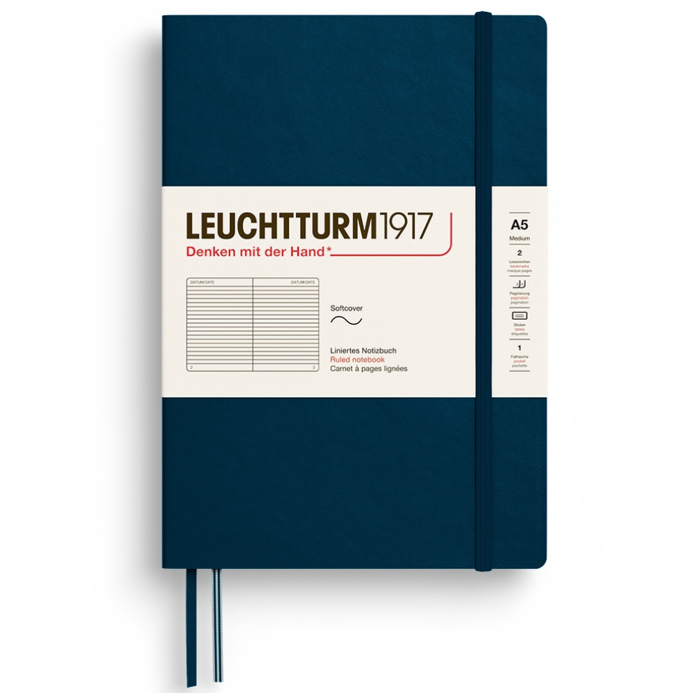 LEUCHTTURM 1917 Not Defteri Orta Boy (A5), Yumuşak Kapak, 123 Sayfa, Çizgili, Derin Deniz