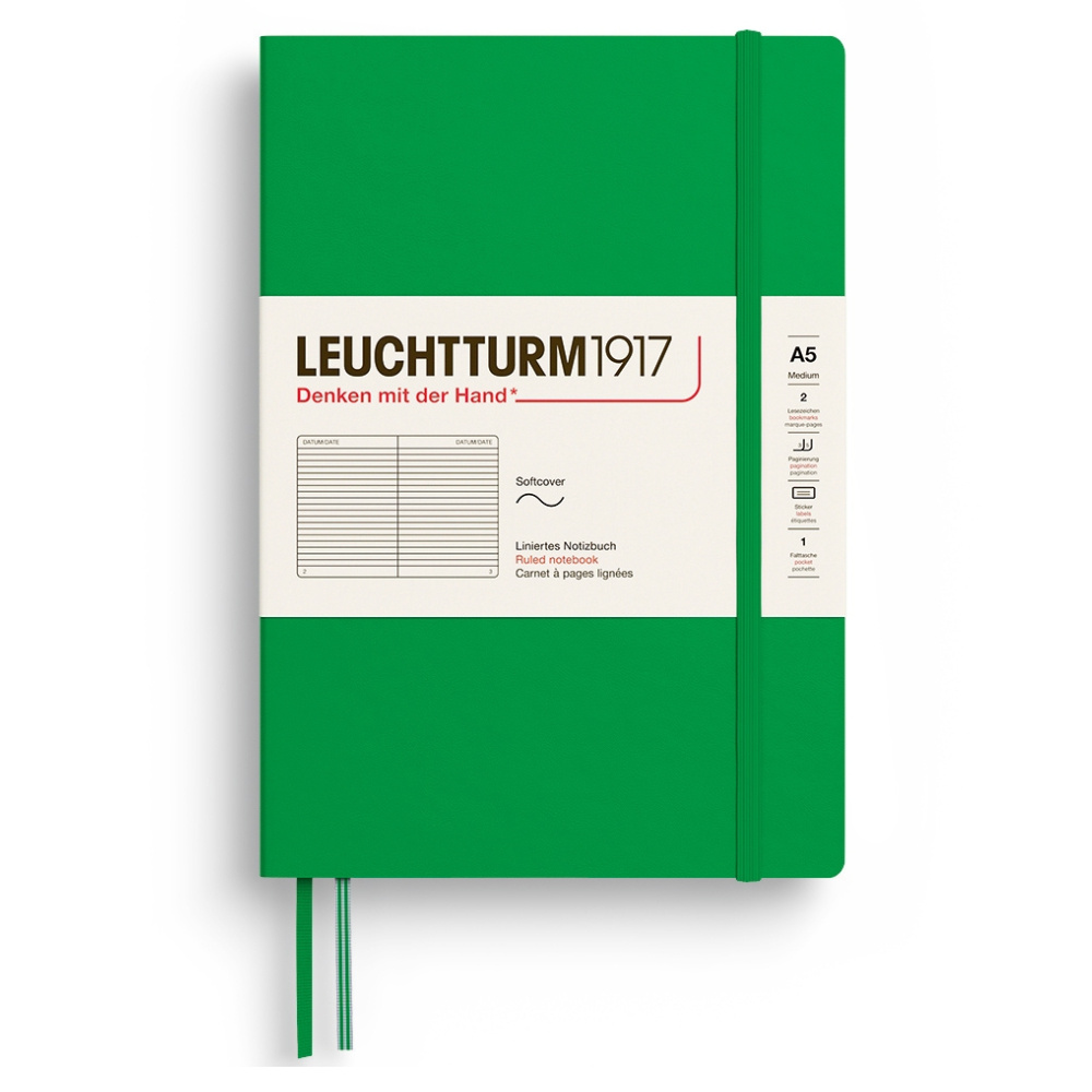 LEUCHTTURM 1917 Not Defteri Orta Boy (A5), Yumuşak Kapak, 123 Sayfa, Çizgili, Bahar Yaprağı