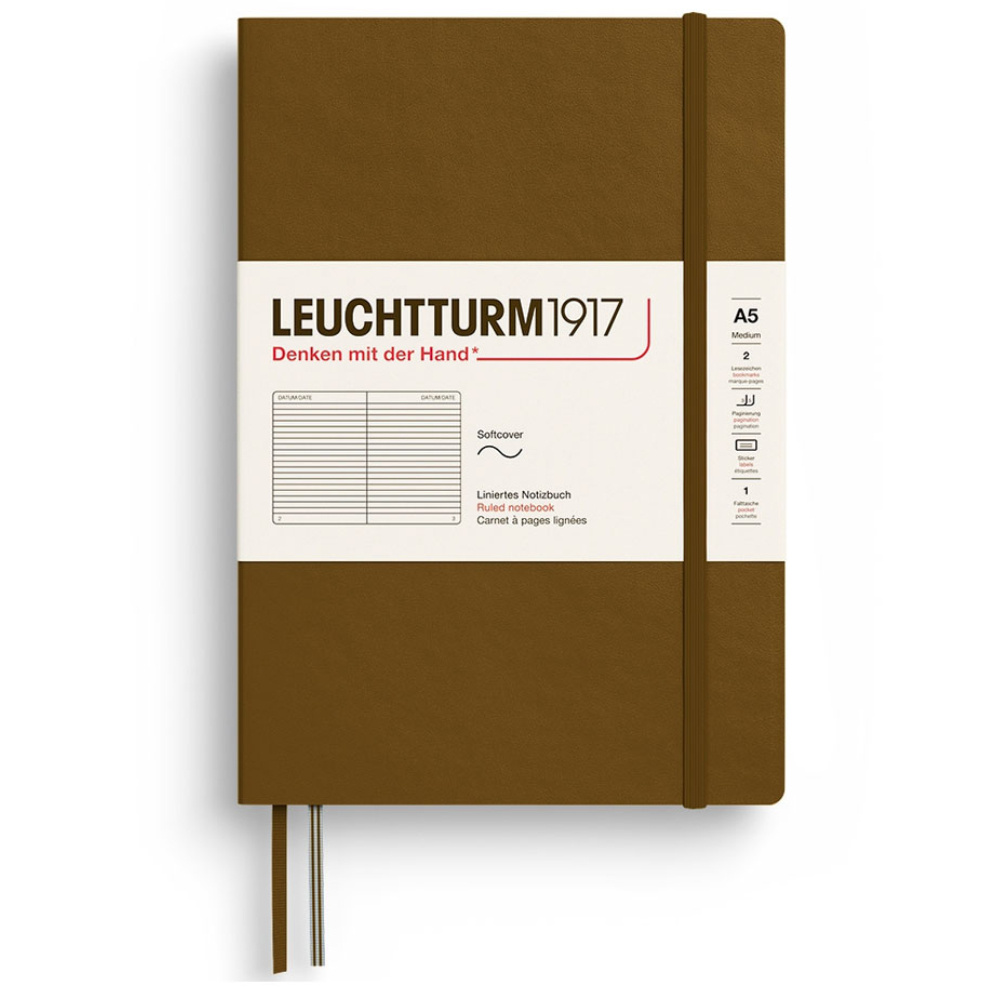 LEUCHTTURM 1917 Not Defteri Orta Boy (A5), Yumuşak Kapak, 123 Sayfa, Çizgili, Baharat Kahvesi