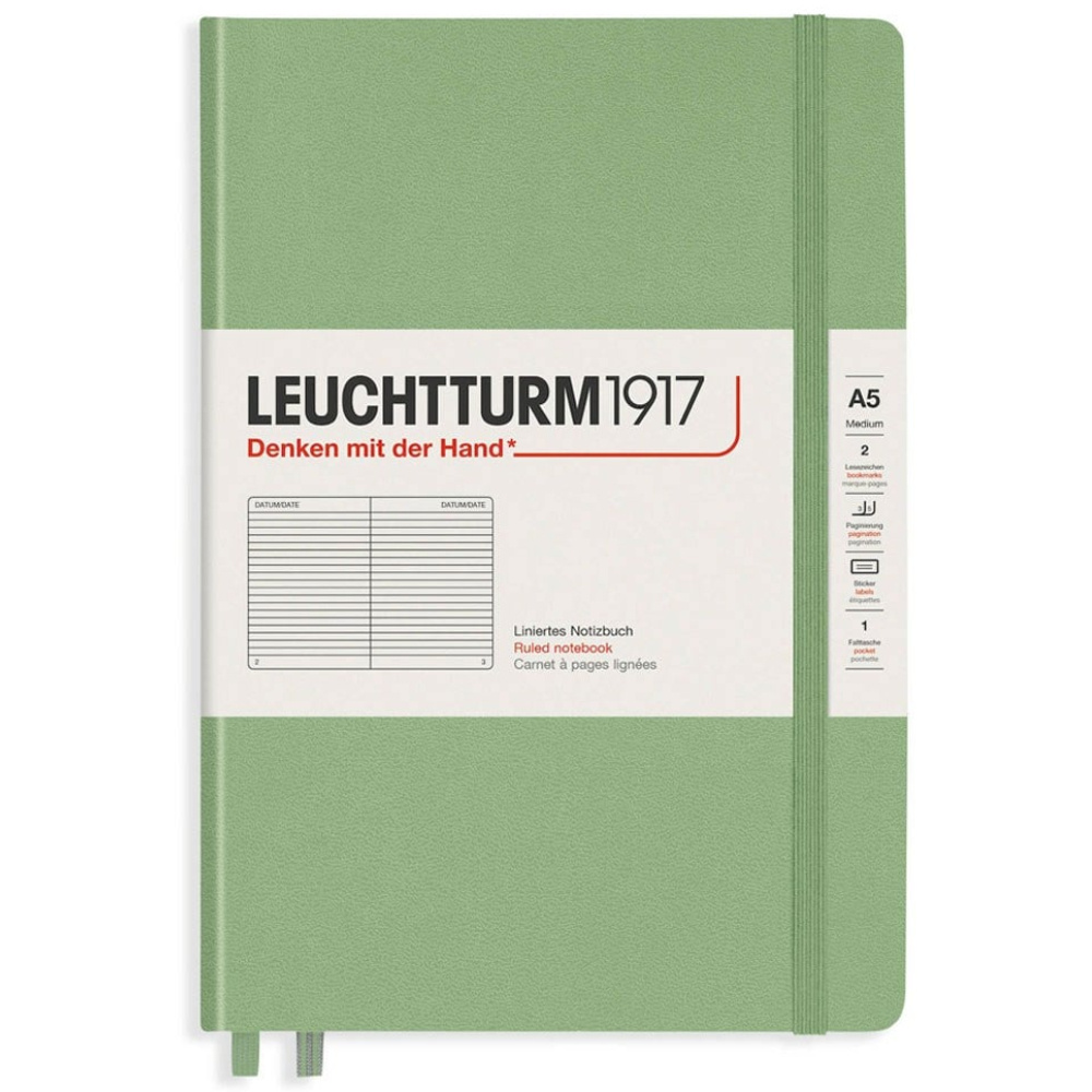 LEUCHTTURM 1917 Not Defteri Orta Boy (A5), Sert Kapak, 251 Sayfa, Çizgili, Lime Yeşil