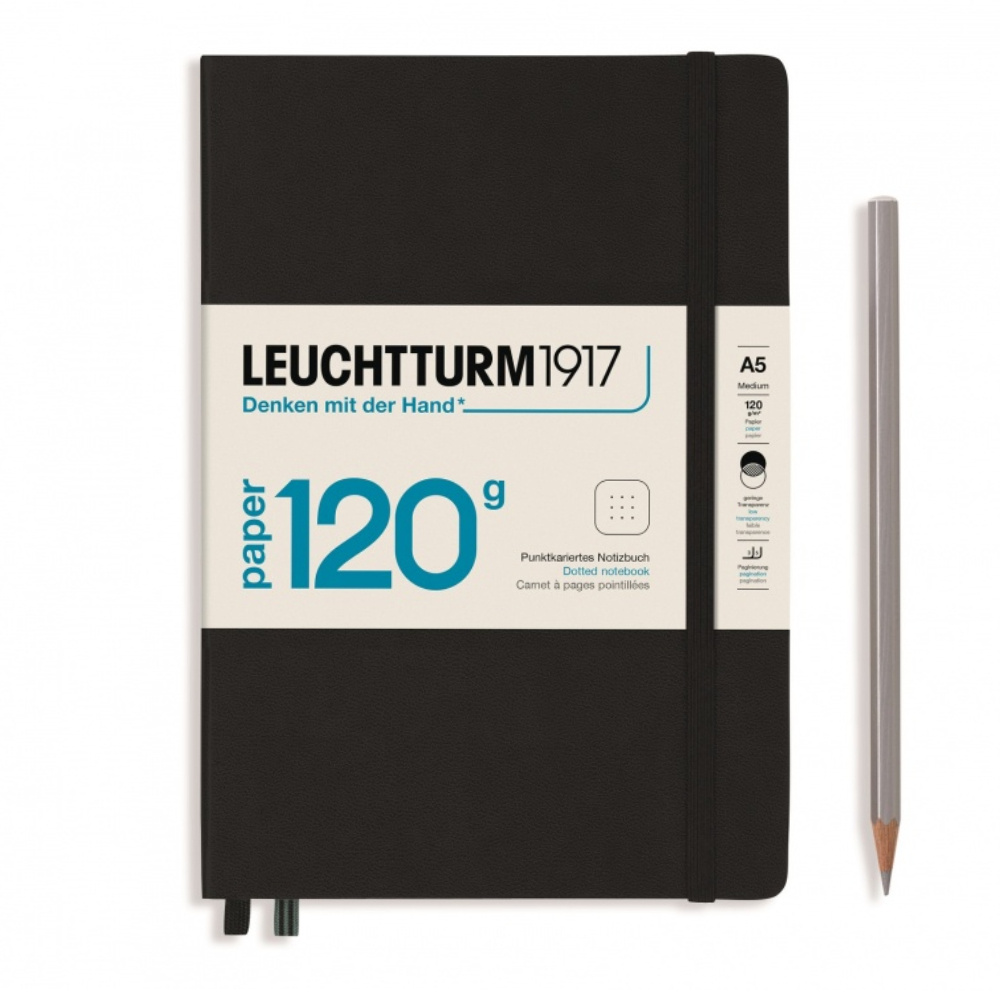 LEUCHTTURM Not Defteri, Orta Boy (A5), Edition 120G, 203 Numaralandırılmış Sayfa, Noktalı, Siyah Defter