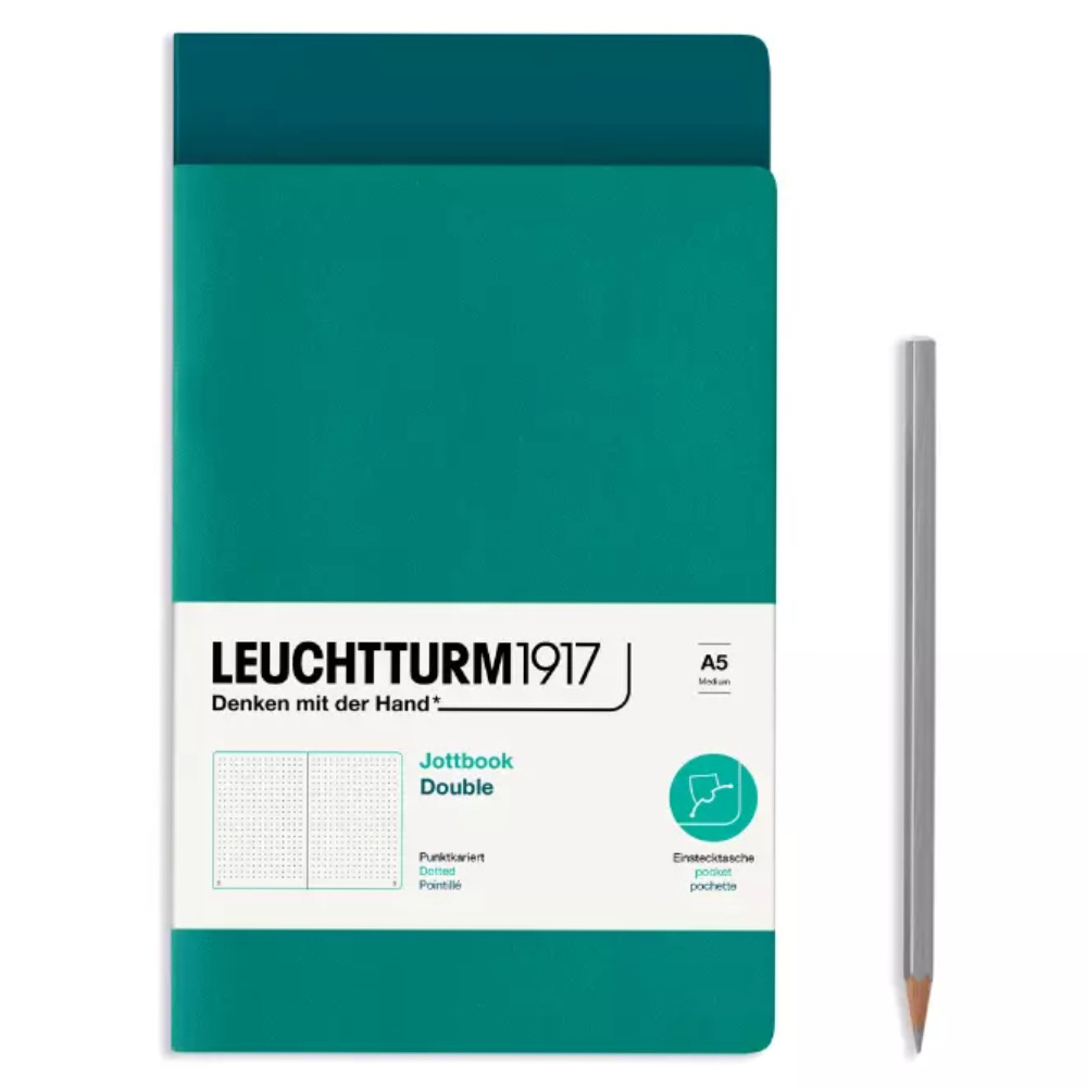 LEUCHTTURM Jottbook Not Defteri, Orta Boy (A5), Esnek Kapak, Noktalı, Zümrüt Yeşili - Pasifik Yeşili Defter