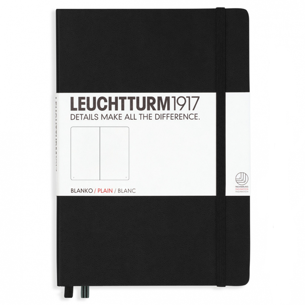 LEUCHTTURM Not Defteri Orta Boy (A5), Sert Kapak, 251 Numaralandırılmış Sayfa, Düz, Siyah Defter