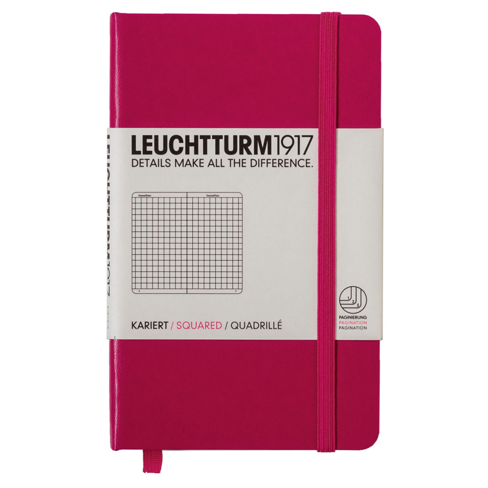 LEUCHTTURM Not Defteri Cep Boy (A6), Sert Kapak, 187 Numaralandırılmış Sayfa, Kareli, Vişne Defter