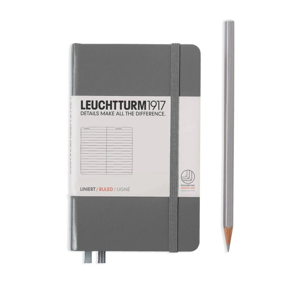 LEUCHTTURM Not Defteri Cep Boy (A6), Sert Kapak, Çizgili, Antrasit Gri Defter