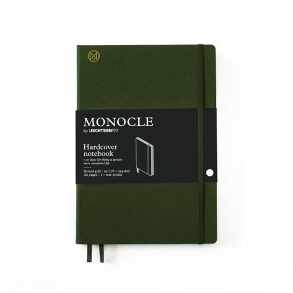 LEUCHTTURM Monocle Serisi, Tablet Boy (B5), Sert Kapak, Noktalı, Zeytin Yeşili Defter