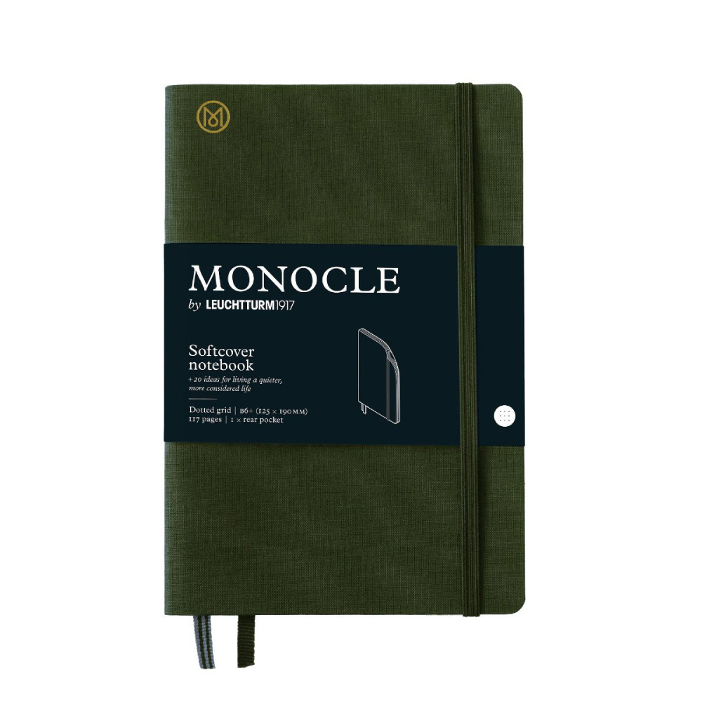 LEUCHTTURM Monocle Serisi, Çanta Boy (B6+), Yumuşak Kapak, Noktalı, Zeytin Yeşili Defter