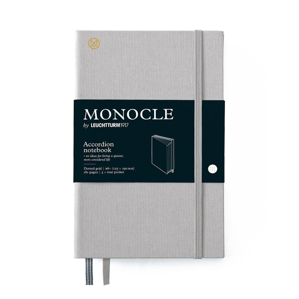 LEUCHTTURM Monocle Serisi, Akerdeon Notebook, Çanta Boy (B6+), Sert Kapak, Noktalı, Açık Gri Defter