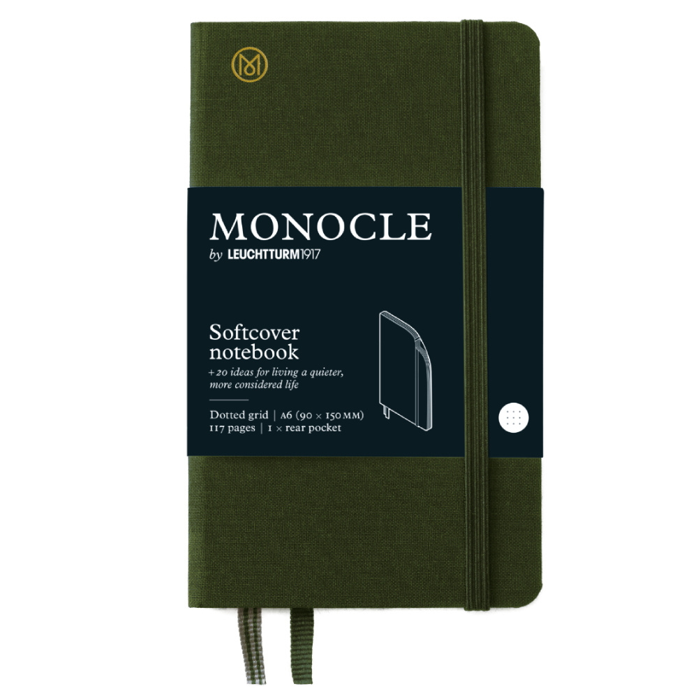 LEUCHTTURM Monocle Serisi, Cep Boy (A6), Sert Kapak, Noktalı, Zeytin Yeşili Defter