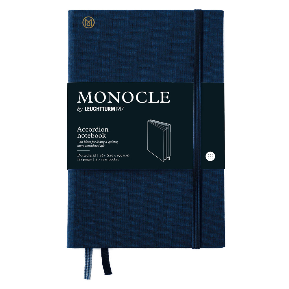 LEUCHTTURM Monocle Serisi, Akerdeon Notebook, Çanta Boy (B6+), Sert Kapak, Noktalı, Lacivert Defter Defter