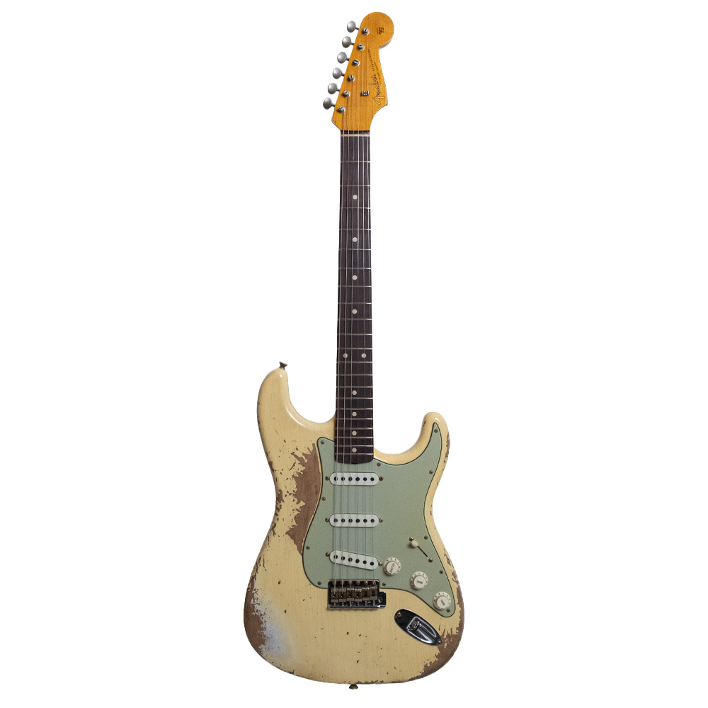 Fender Custom Shop 62/63 Stratocaster Super Heavy Relic Gülağacı Klavye Aged Vintage White Elektro Gitar