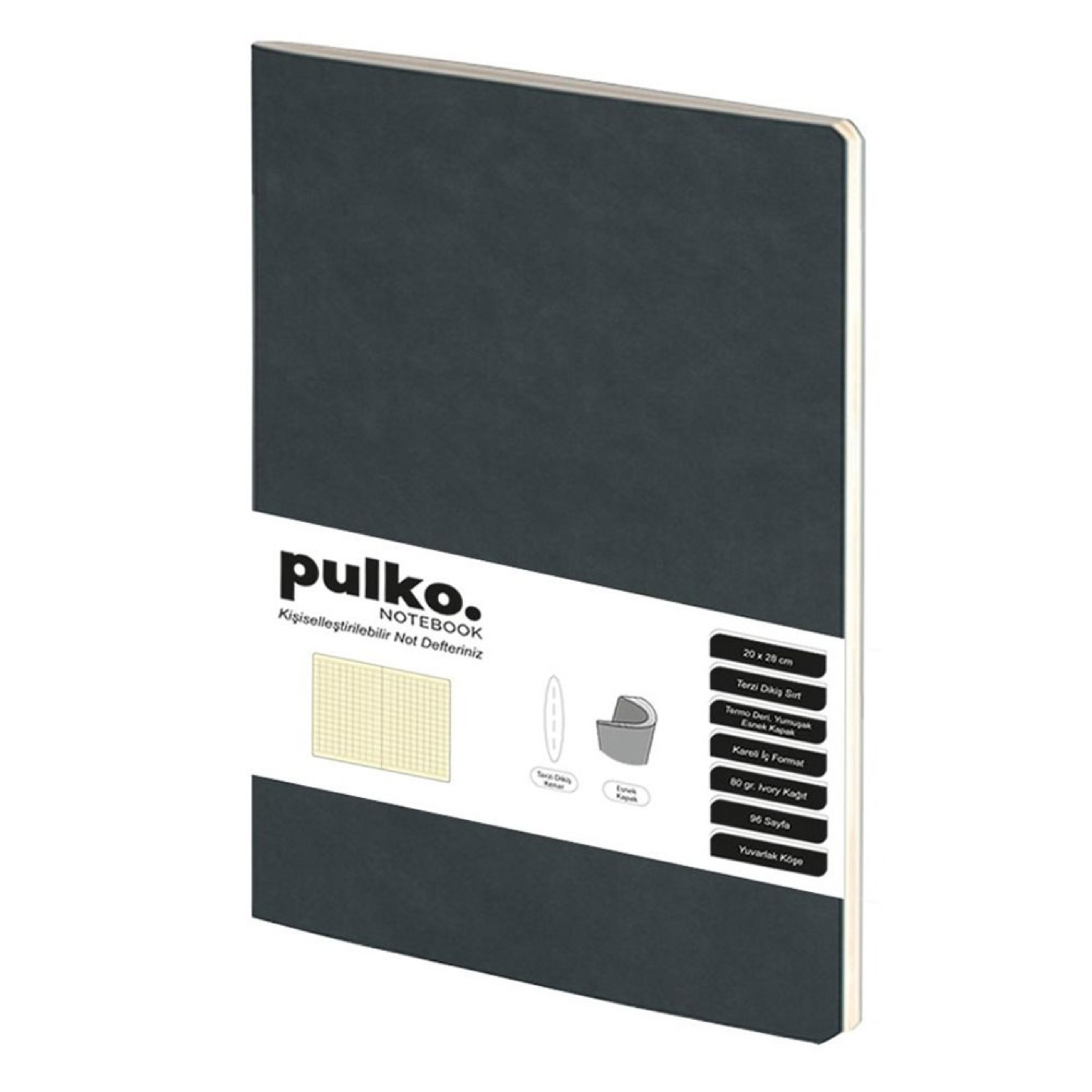 PULKO Siyah Notebook Not Defteri, (20x28cm)