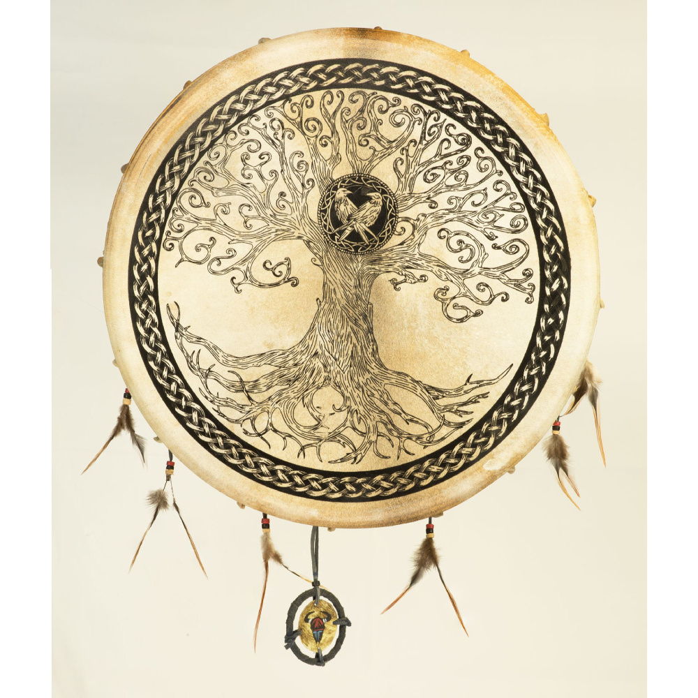 TERRE 382496-Z40 - Tree of Life Keçi Derili Şaman Davulu 40 cm
