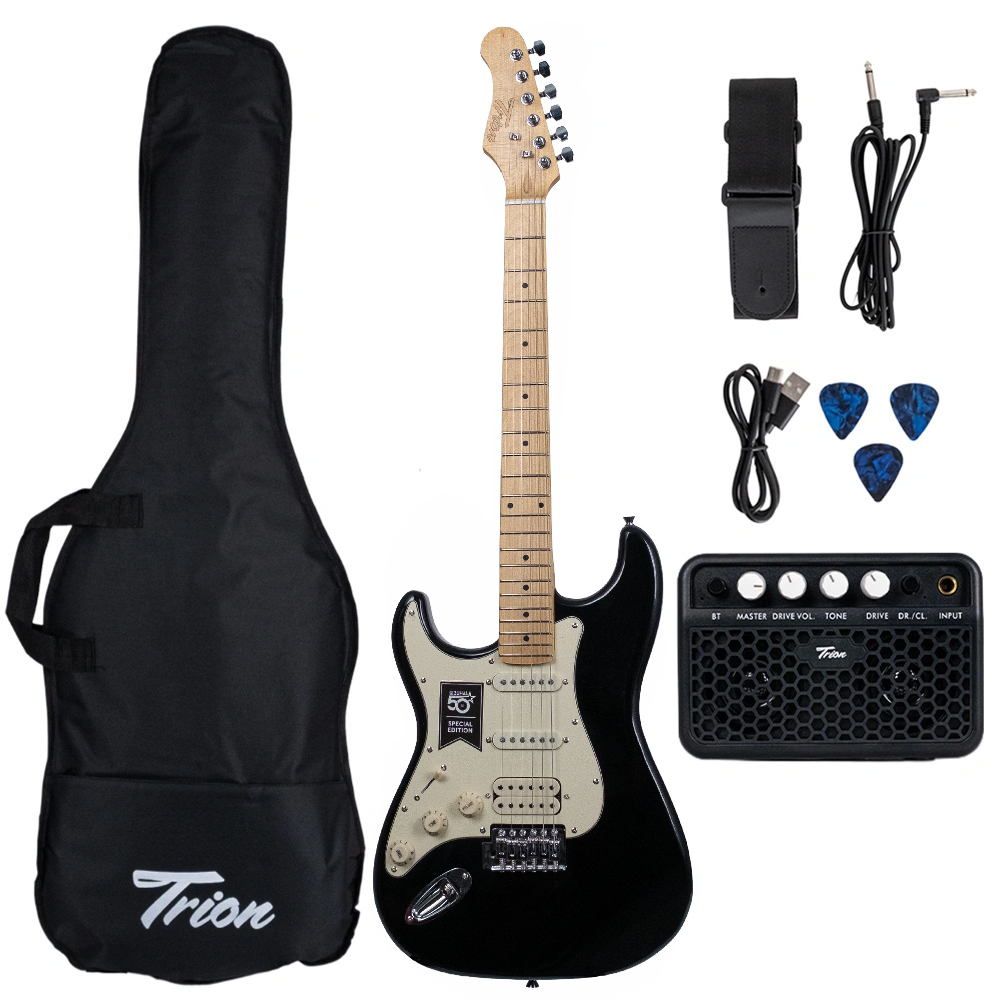 Trion TGP-112-LHBK Siyah Solak Elektro Gitar Seti (Zuhal 50.Yıl Özel)