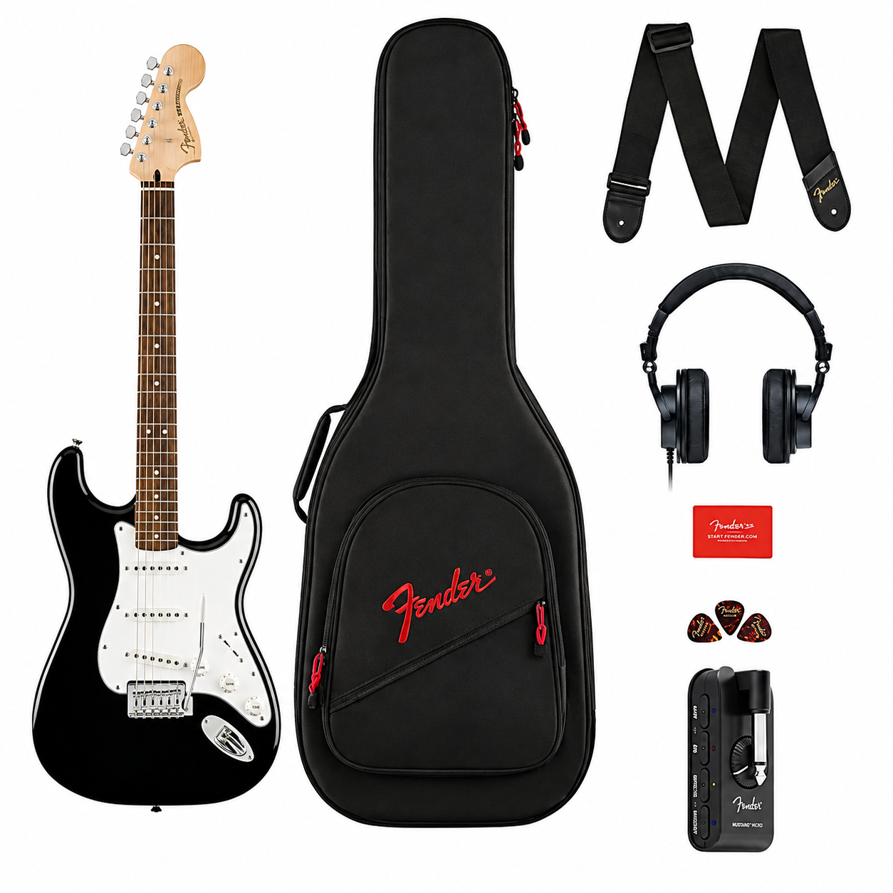Squier Affinity Stratocaster Laurel Klavye Black Mustang Micro Elektro Gitar Seti