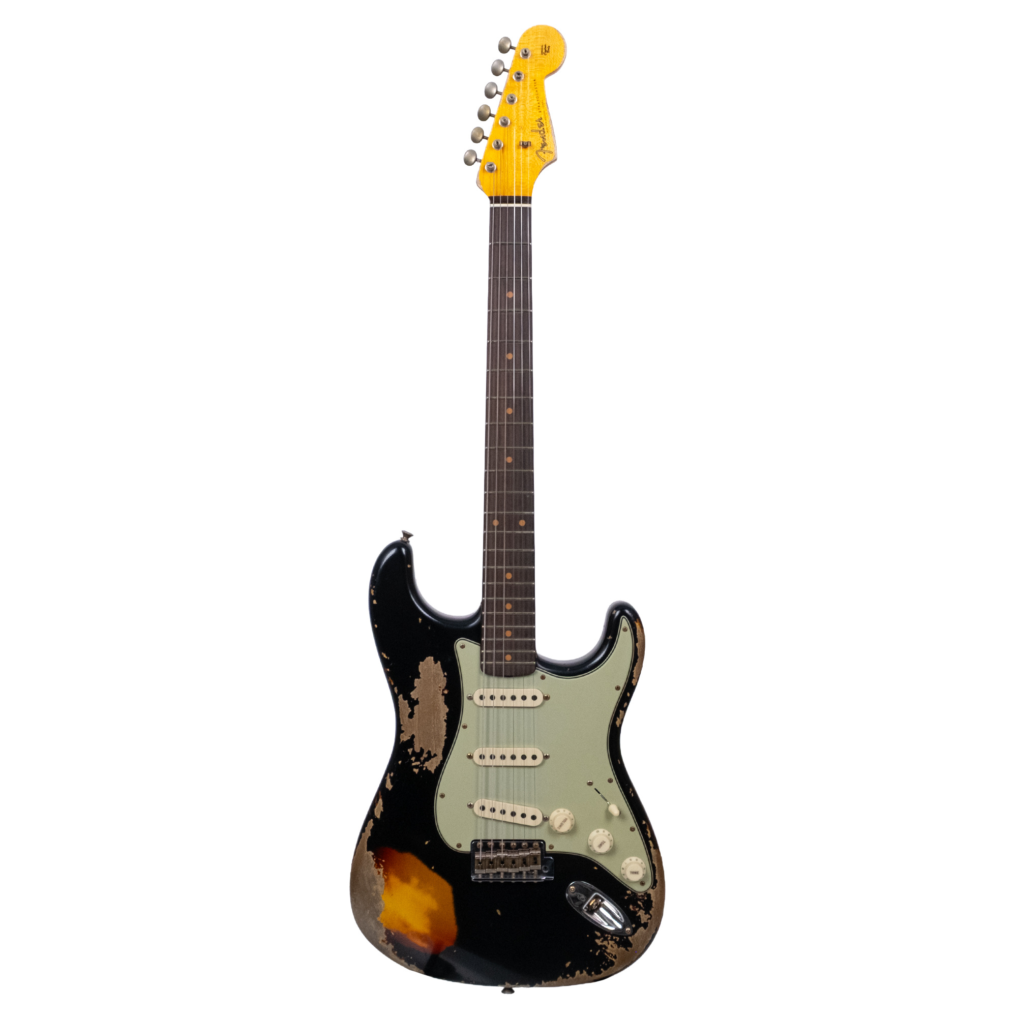 Fender Custom Shop Limited Edition 1959 Stratocaster Super Heavy Relic Aged Black Over Chocolate 3 Renk Sunburst Elektro Gitar