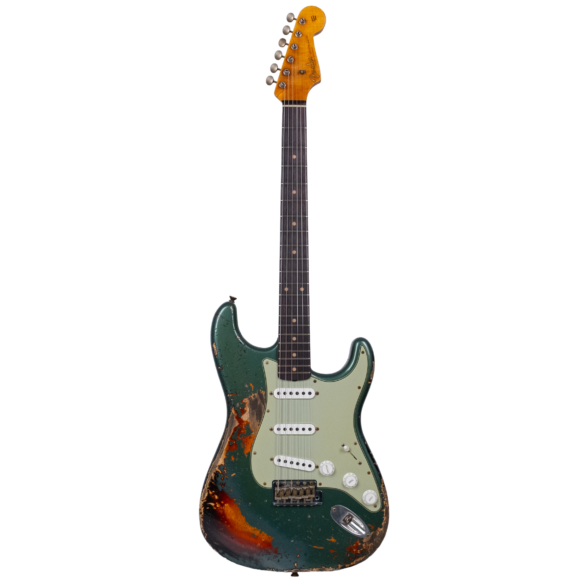 Fender Custom Shop 1961 Stratocaster Super Heavy Relic Aged Sherwood Green Over 3 Renk Sunburst Elektro Gitar