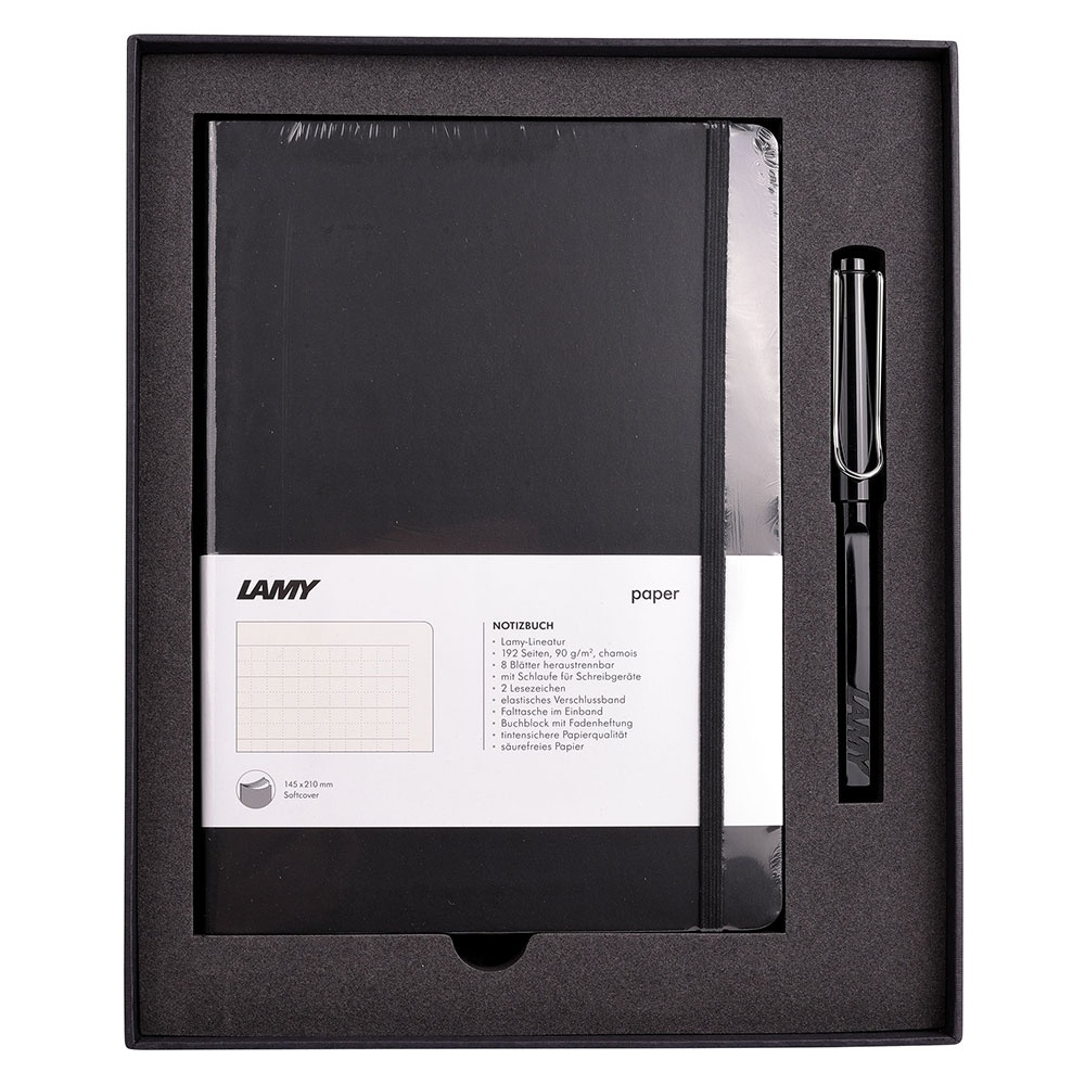 LAMY Safari Roller Kalem Metal Siyah Klips Siyah+LAMY Yumuşak Kapak Defter A5 Siyah