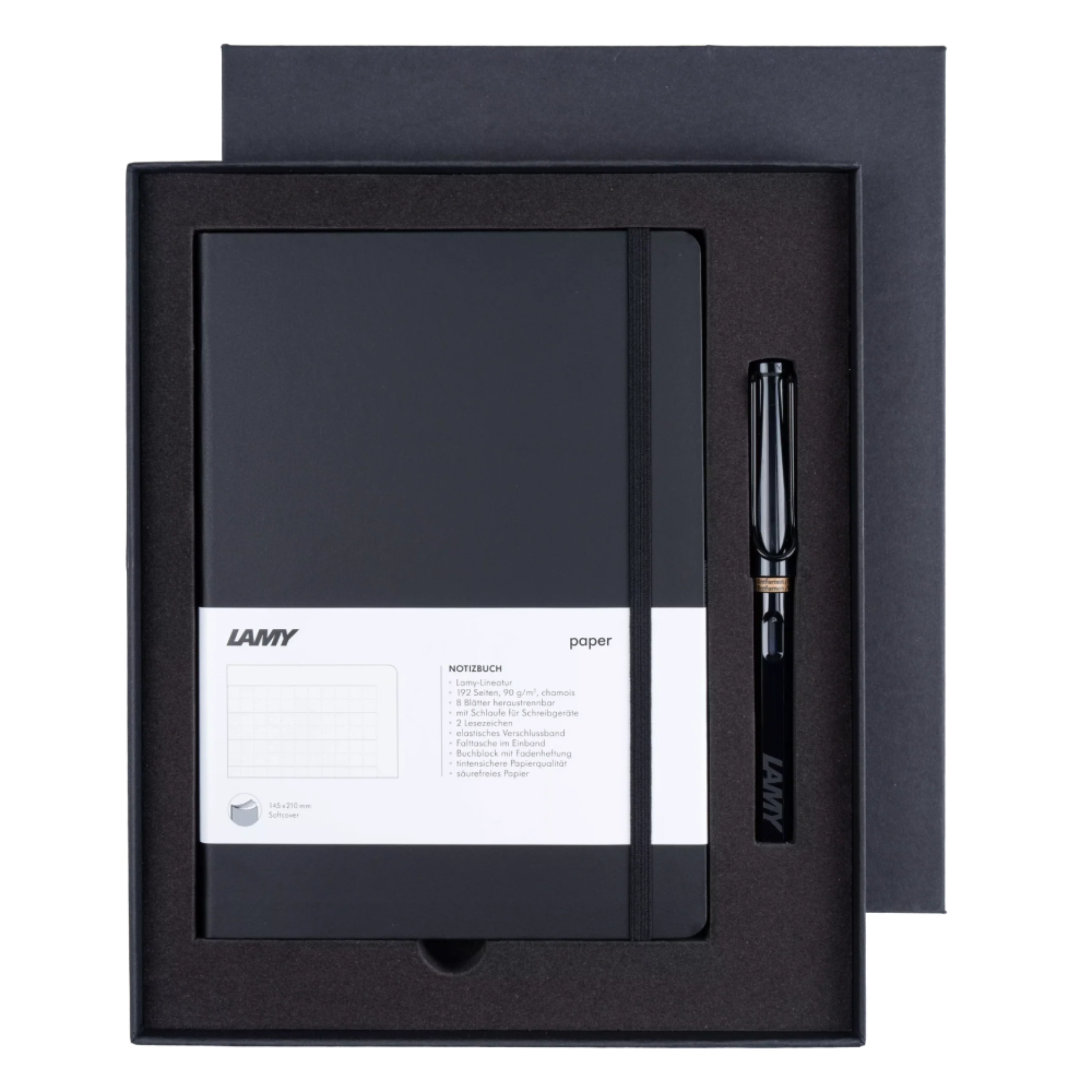 LAMY Safari Dolma Kalem Metal Siyah Klips M Uç Siyah+LAMY Yumuşak Kapak Defter A5 Siyah