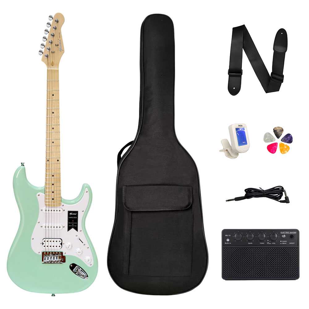 Mantic MST100-HGR Aksesuarlı ve Amfili Yeşil Elektro Gitar Paketi