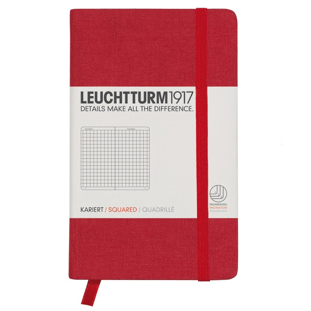 LEUCHTTURM Cep Boy (A6) Not Defteri, Kareli, Kırmızı, Kumaş Sert Kapak