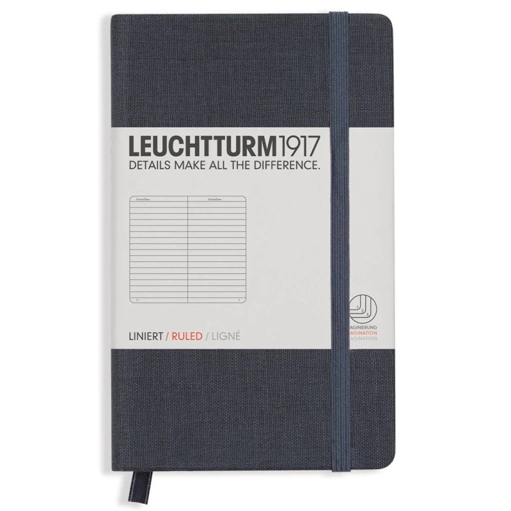 LEUCHTTURM Cep Boy (A6) Not Defteri, Kareli, Antrasit Gri, Kumaş Sert Kapak