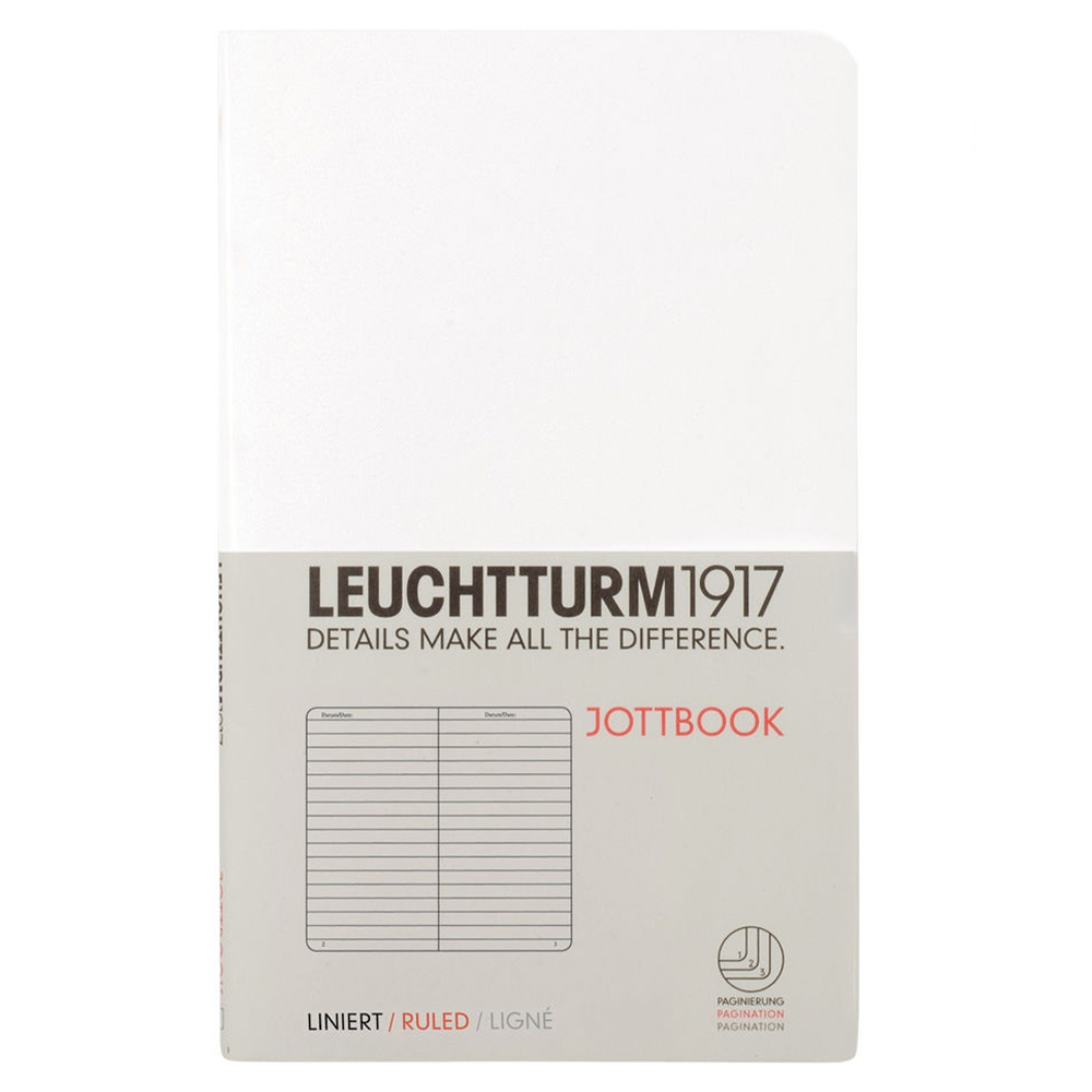 LEUCHTTURM Jottbook Not Defteri, Cep Boy (A6) Esnek Kapak, Çizgili, Beyaz
