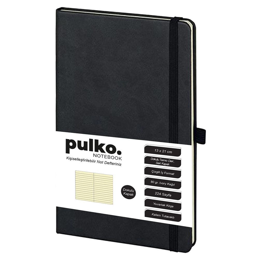 PULKO Notebook Klasik Çizgili Not Defteri 13x21 cm Siyah