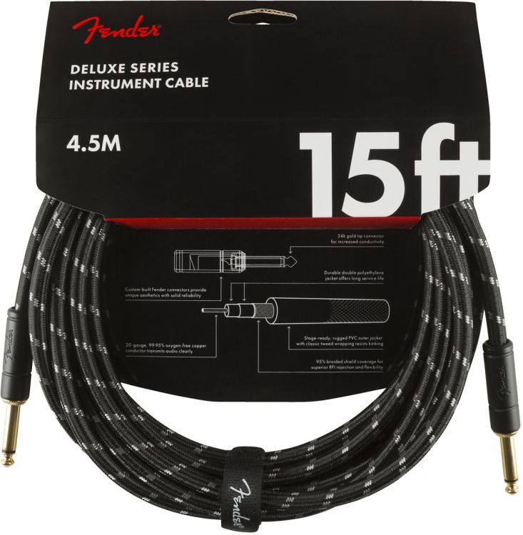 Fender Deluxe Düz Uçlu 4.5 Metre Siyah Tweed Enstrüman Kablo