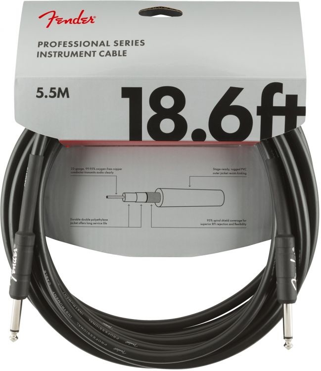 Fender Profesyonel Düz/Düz 5.5 Metre Siyah Enstürman Kablosu