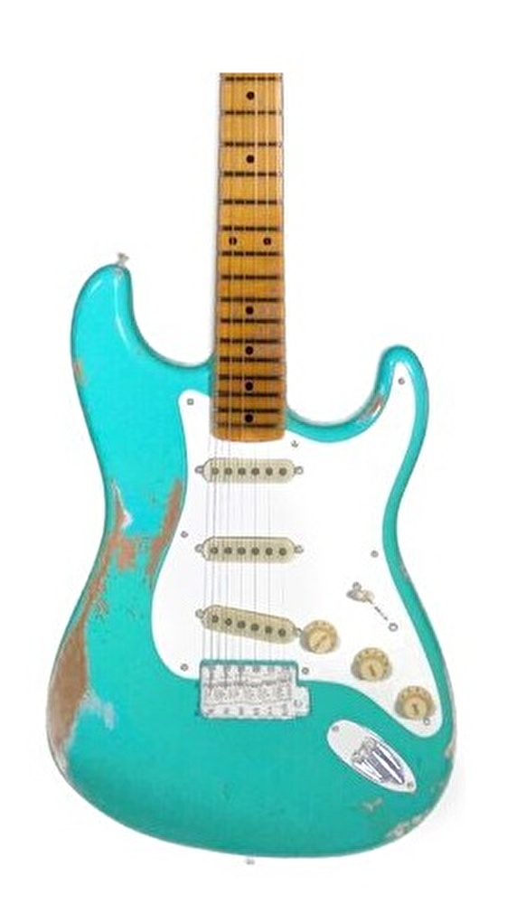 Fender Custom Shop LE 2020 1956 Stratocaster Heavy Relic Ak aa a Klavye Super Faded Aged Seafoam Green Elektro Gitar