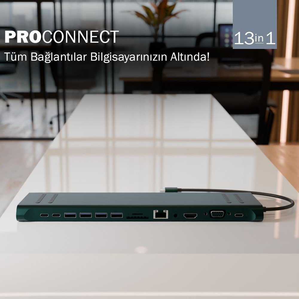 TRUEBO ProConnect 13in1 Type-C Stand Hub Çoklayıcı - Yeşil Fiyatı