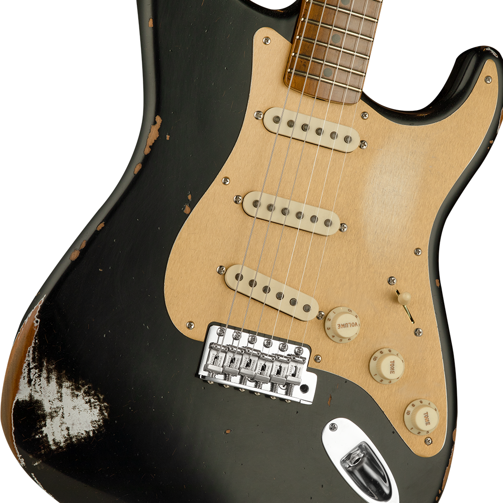 Fender Custom Shop Limited Edition Roasted 1956 Stratocaster Relic Ak aa a Klavye Black Elektro Gitar
