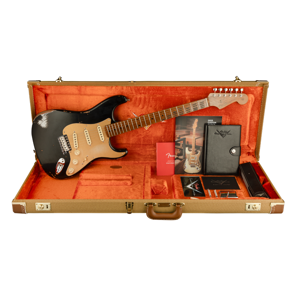 Fender Custom Shop Limited Edition Roasted 1956 Stratocaster Relic Ak aa a Klavye Black Elektro Gitar