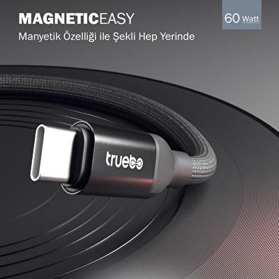 TRUEBO MagneticEasy Dayanıklı Şarj ve Veri Kablosu - Siyah