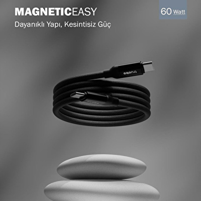 TRUEBO MagneticEasy Dayanıklı Şarj ve Veri Kablosu - Siyah
