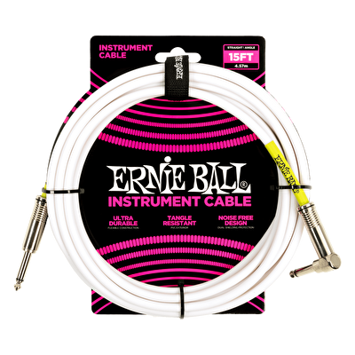 ERNIE BALL 15ft PVC Düz/L Uç 4.5 Metre Beyaz Enstrüman Kablosu