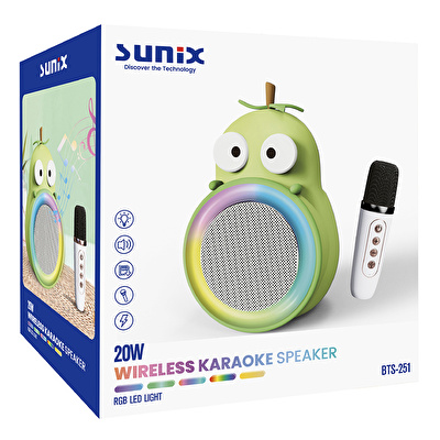 SUNIX 20W 2400 mAh Karaoke Mikrofonlu Ledli Bluetooth Hoparlör
