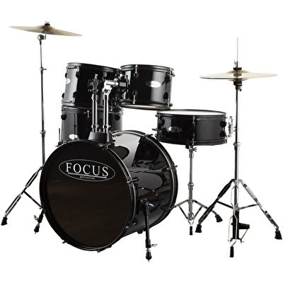 FOCUS FCP0803-BK - 5 Parça (20B/10T/12T/14F/14S) Aksamlı & Zilli Siyah Akustik Davul Seti