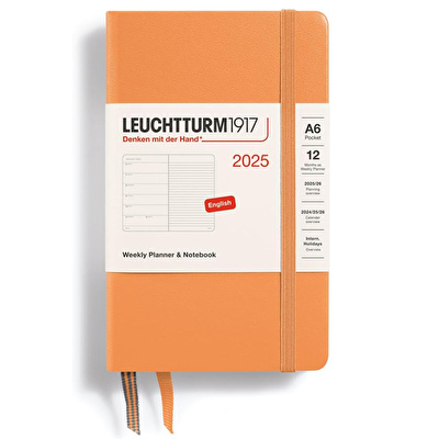 LEUCHTTURM 2025 Haftalık Planlayıcı ve Not Defteri,  Cep Boy (A6), Sert Kapak, İngilizce, Çizgili, Kayısı