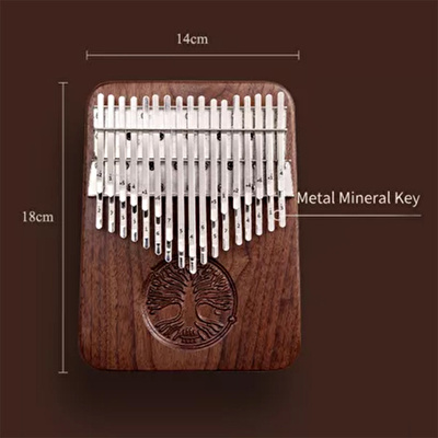 YOGIXO Kalimba 34 Notalı - Oyma Hayat Ağacı Desenli - Black Walnut Profesyonel