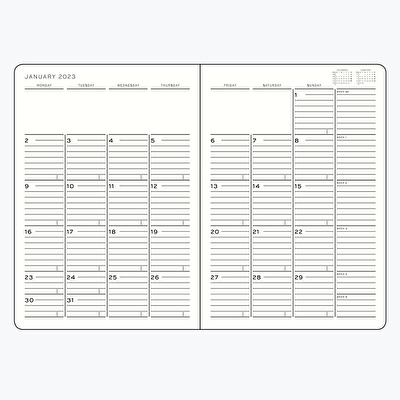 LEUCHTTURM 2025 Aylık Planlayıcı ve Not Defteri, 16 Aylık, Tablet Boy (B5), Yumuşak Kapak, İngilizce, Liman Kırmızısı