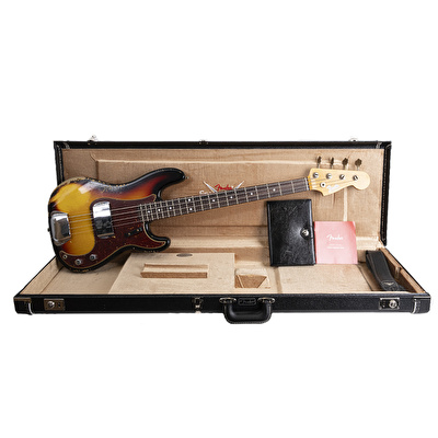 Fender Custom Shop Limited Edition 1966 Precision Bass Heavy Relic Aged Bleached 3 Ton Sunburst Bas Gitar