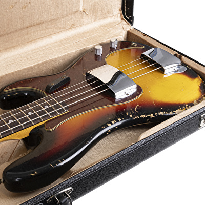 Fender Custom Shop Limited Edition 1966 Precision Bass Heavy Relic Aged Bleached 3 Ton Sunburst Bas Gitar
