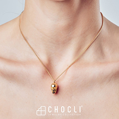 CHOCLI 18 Ayar Altın Kaplama Skull Kolye